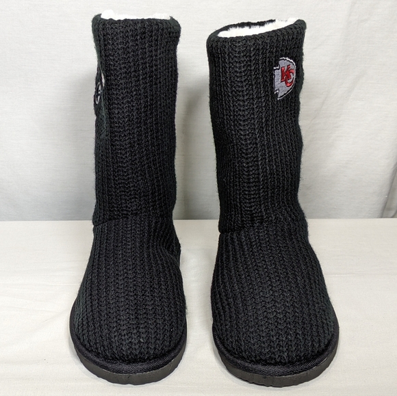 NEW Kansas City Chiefs Knit High End Button Boot Slipper NFL Swifty Sz 7 black - Picture 6 of 7